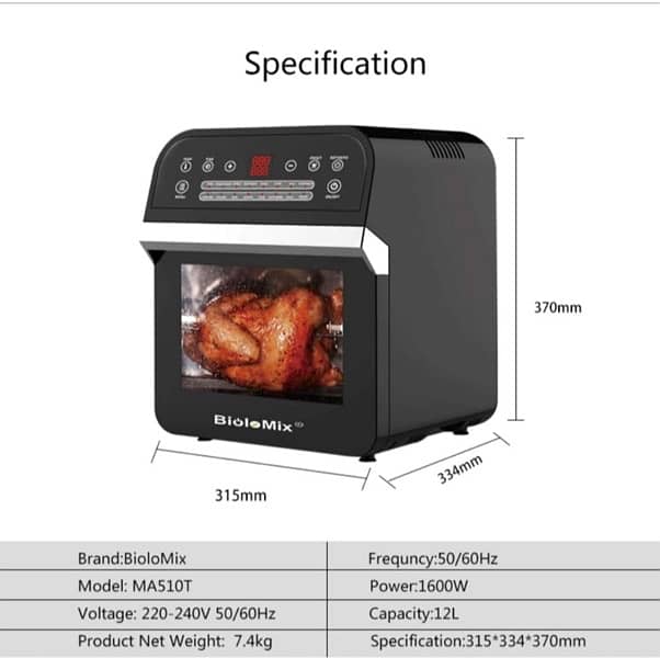 BioloMix 12L Big size Air Fryer Oven 1600W 4