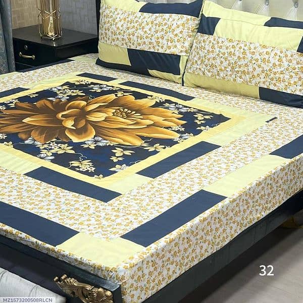 3 Pcs Cotton Printed Double Bedsheet 0