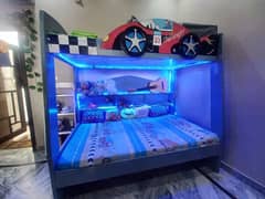 Car-Themed Bunk Bed (Matresses included) with LED Lights