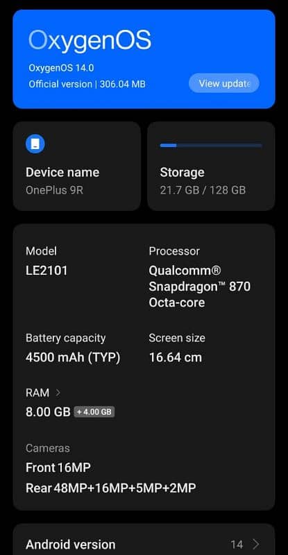 OnePlus 9r 8gb ram 128gb storage duel sim pta aproved all ok he 6