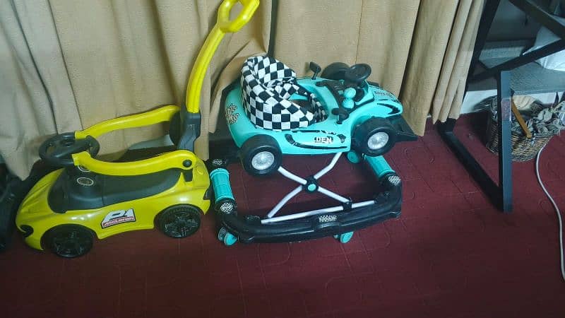 baby walker and push car both for sale 0