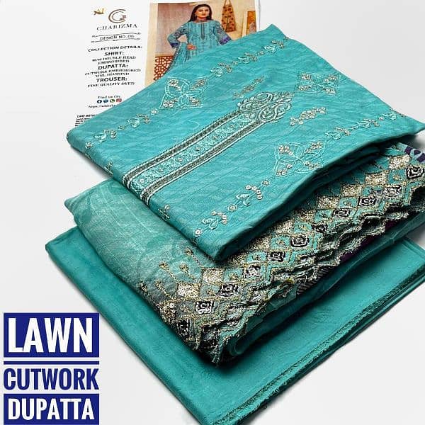 Elegant lawn suit with Digital Print & Embroidered -3 pcs 1