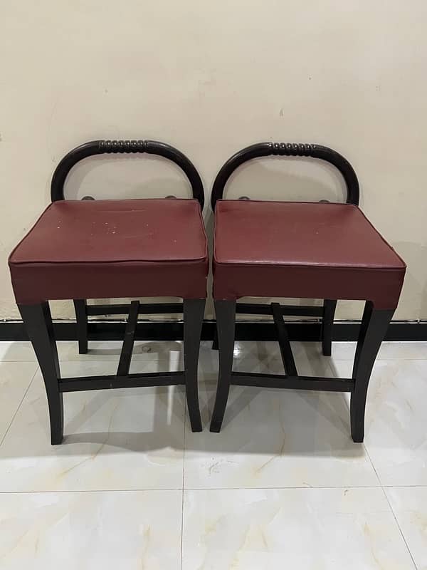 Pair of Wooden Stools / Coffe chairs with Cushioned Seats – For Sale 0