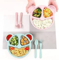 Teddy Bear Food Plate with fork and spoon pack of 4