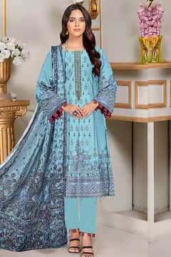 beautiful blue Embroidered Suit with Digital Print -3 pcs