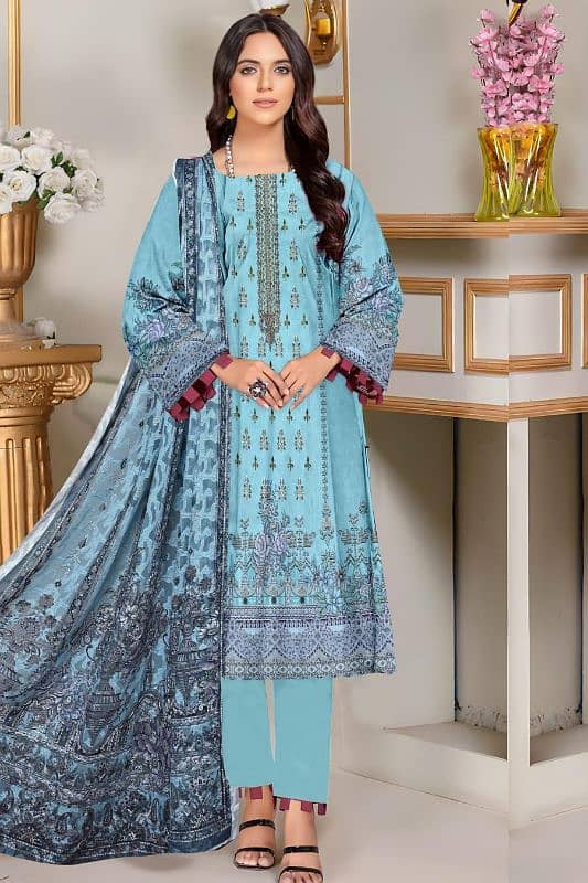 beautiful blue Embroidered Suit with Digital Print -3 pcs 0