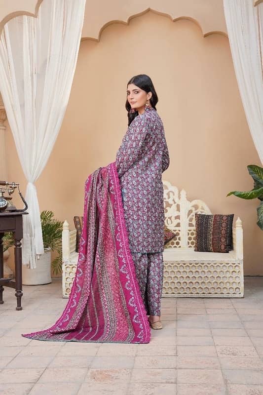 purple khaddar suit - 3 Pcs Embroidered & printed Elegance 1