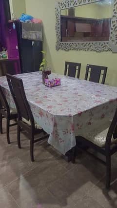 6 CHAIRS DOUBLE GLASS DINNING TABLE