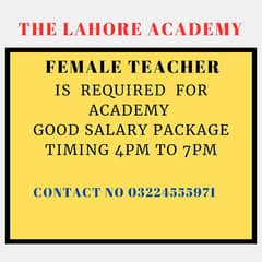 Female teacher required for school.