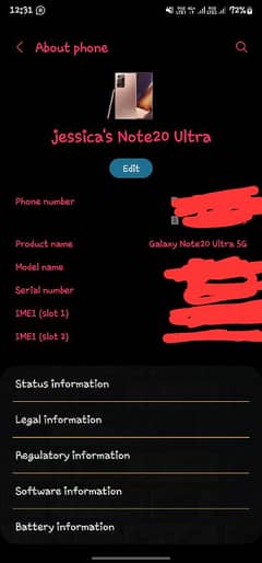 Samsung note 20 ultra 5G   12/256GB