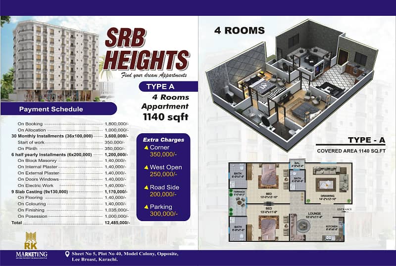 On Booking 4 Rooms Apartment in under construction project {SRB Heights} 1