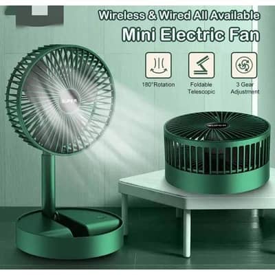 Foldable Green Desk Fan with 180° Rotation and 3 Gear Adjustment