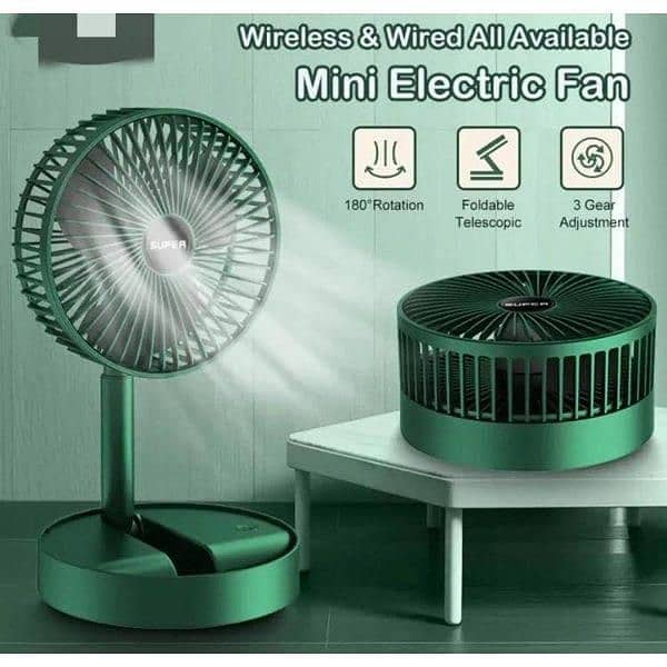 Foldable Green Desk Fan with 180° Rotation and 3 Gear Adjustment 0