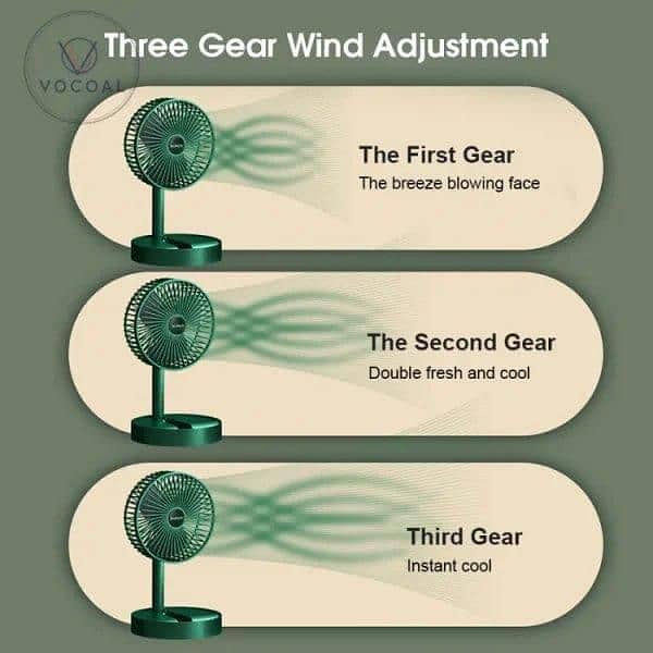 Foldable Green Desk Fan with 180° Rotation and 3 Gear Adjustment 2