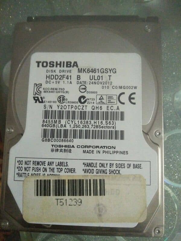 640Gig laptop hd Toshiba **0336*400*3903*** 0