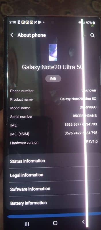 Hello I am selling my note twenty ultra 5G 212 GB RAM 128 room non pta 4