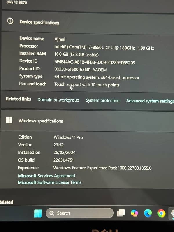 Dell XPS 13 Core i7 8th Gen 16/512 GB 4K Touch Display 5