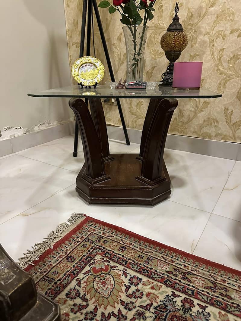 Heavy tampered glass and sheeshan wooden stand 4