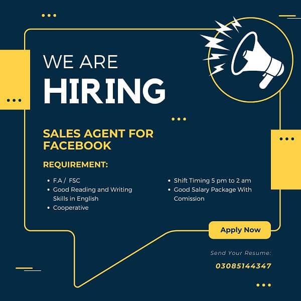 Hiring Sales agent for Facebook Marketplace 0