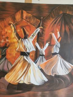 whirling dervish/ Sufism abstract art acrylic painting 30 by 34 inches