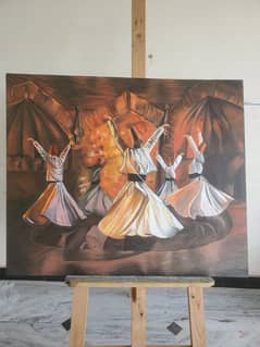 whirling dervish/ Sufism abstract art acrylic painting 30 by 34 inches