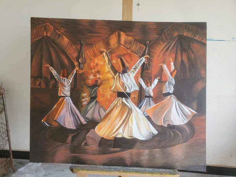 whirling dervish/ Sufism abstract art acrylic painting 30 by 34 inches 2