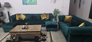 7-seater sofa along with 2 puffy