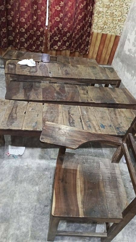 wooden school chairs and benches 2