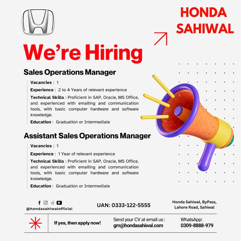 Urgent required Sales Operations Manager and Assistant to Sales Opera 0