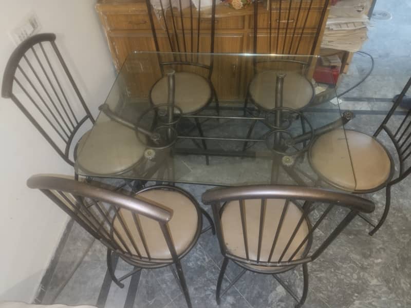 Durable 6-Seater Metal Dining Table with Glass Top – Great Condition 0