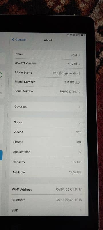 Ipad 5 generation Only Glass Change All Ok 32 Gb me 2