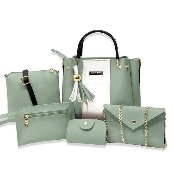 Chic Green 5Pcs Women Hand Bag set 0