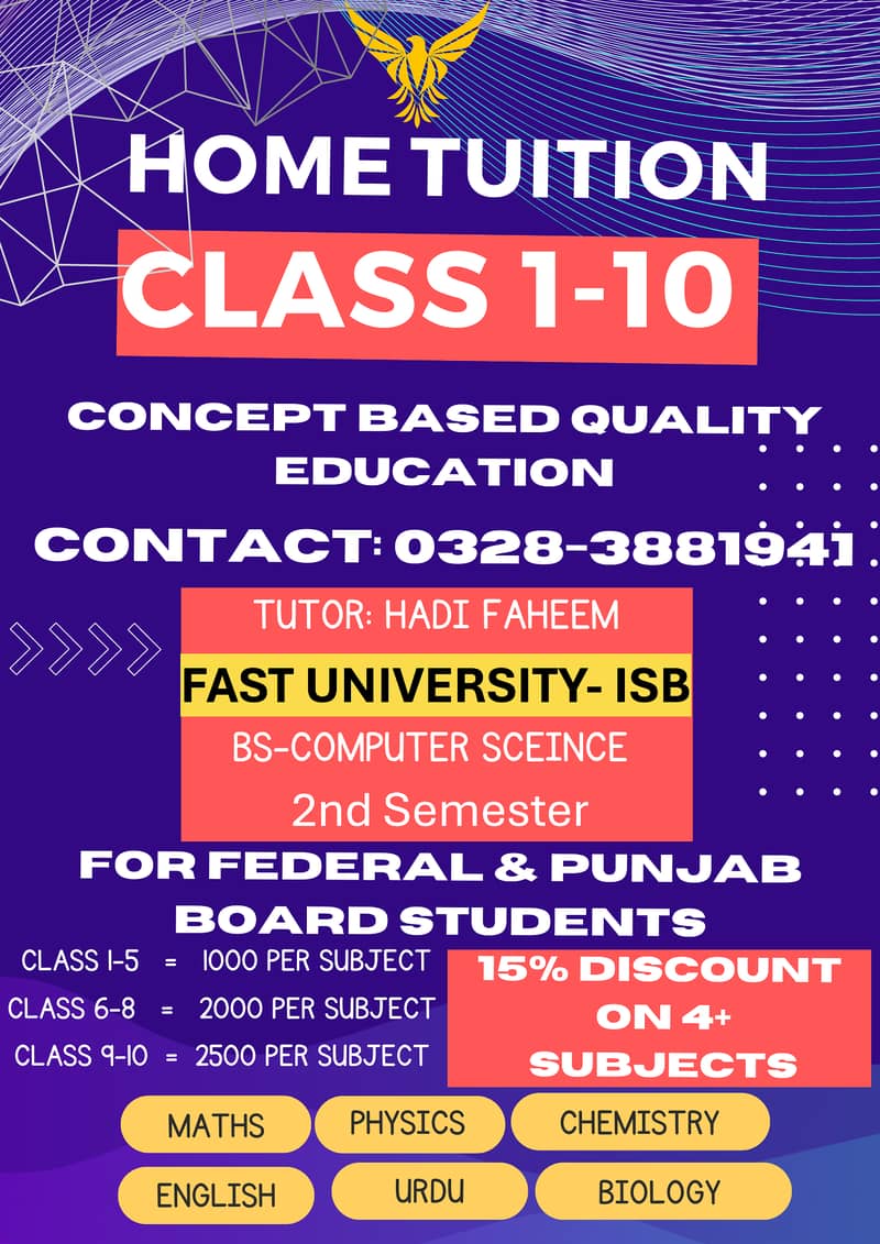 Special Home Tuition for class 1-12 students (All boards and schools) 1