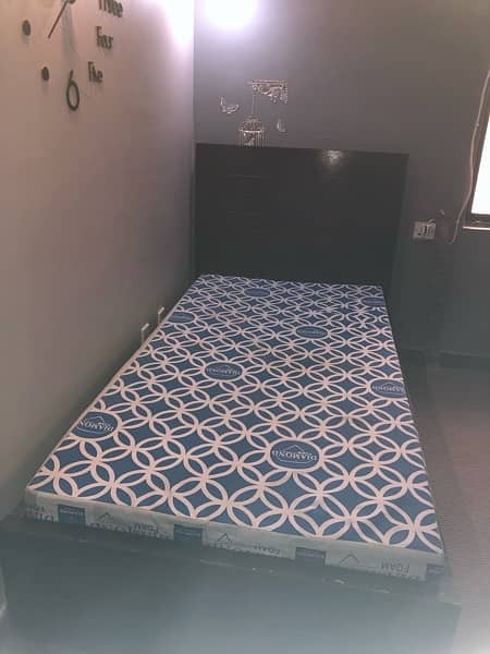 Oak Wood Single Bed + Mattress 1