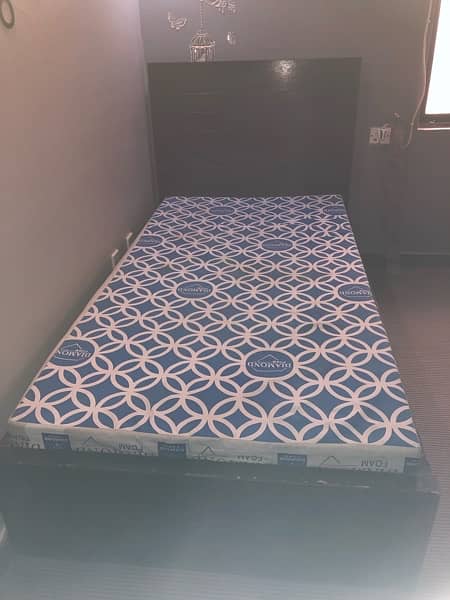 Oak Wood Single Bed + Mattress 2