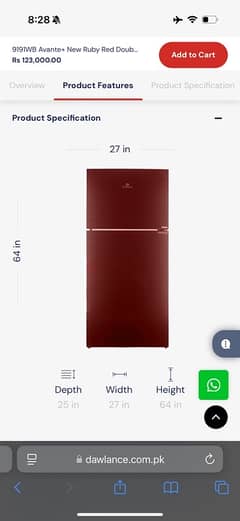 Dawlance [ Double Door Refrigerator ] Refri9191WB Avante+ New Ruby Red