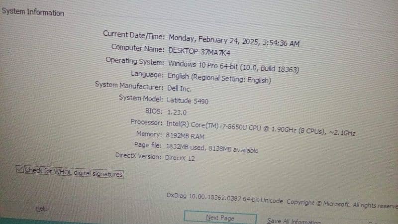 Laptop Dell i7 8th Generation 2