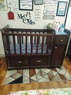 Wooden Baby Cot with 2 drawers and Cabinet