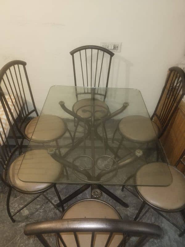 Durable 6-Seater Metal Dining Table with Glass Top – Good Condition 0