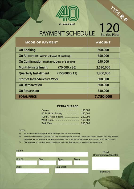 120 Square Yards Plot available on Installments in Saima Arabian Ranches. 2