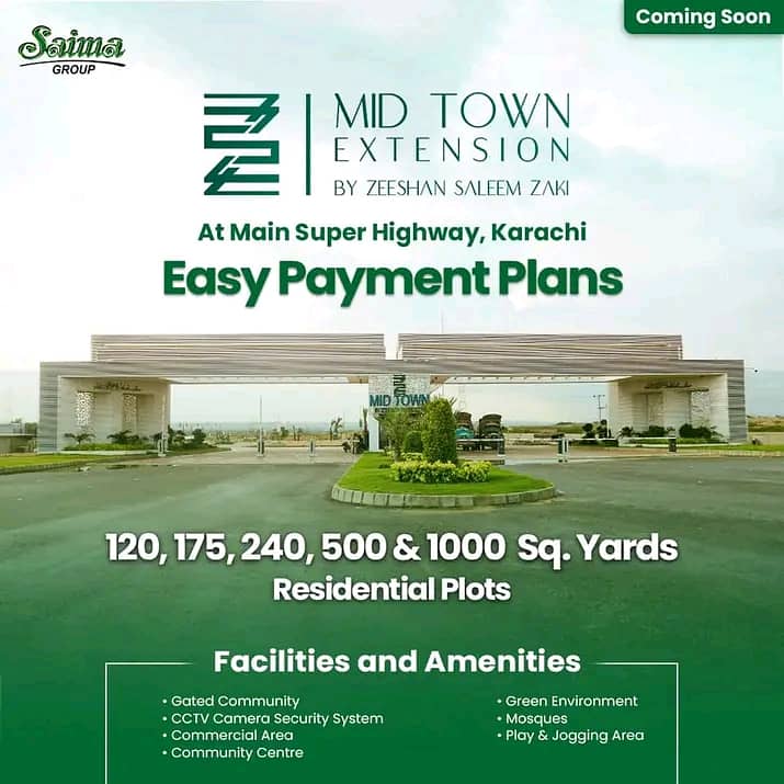 175 Square Yards Plot available on Installments in Saima Mid Town Extension. 0