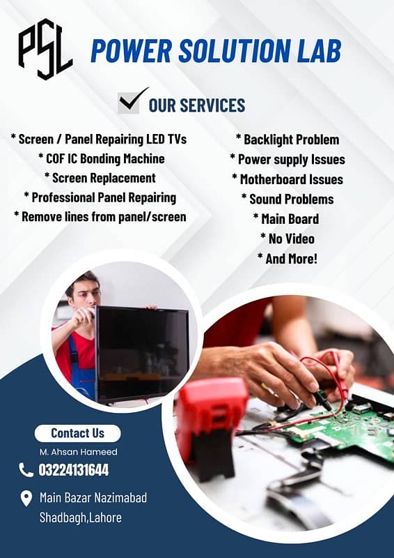 Deals in all kinds of LED TV repairing and new assembling. contact us 0