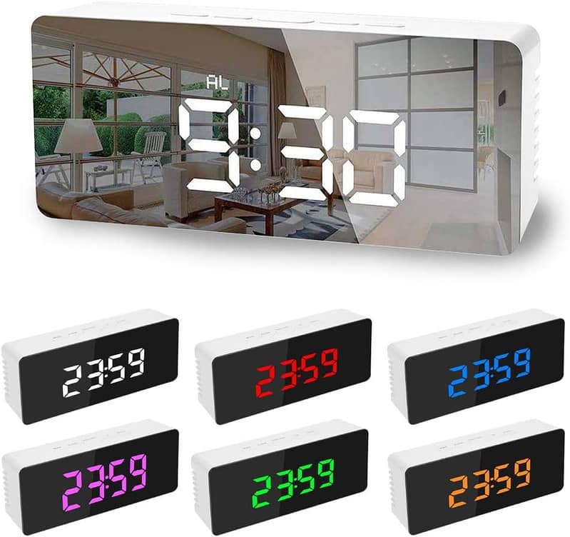 Digital Mirror Alarm Clock LED Electronic Desktop Clock+Temperature 2