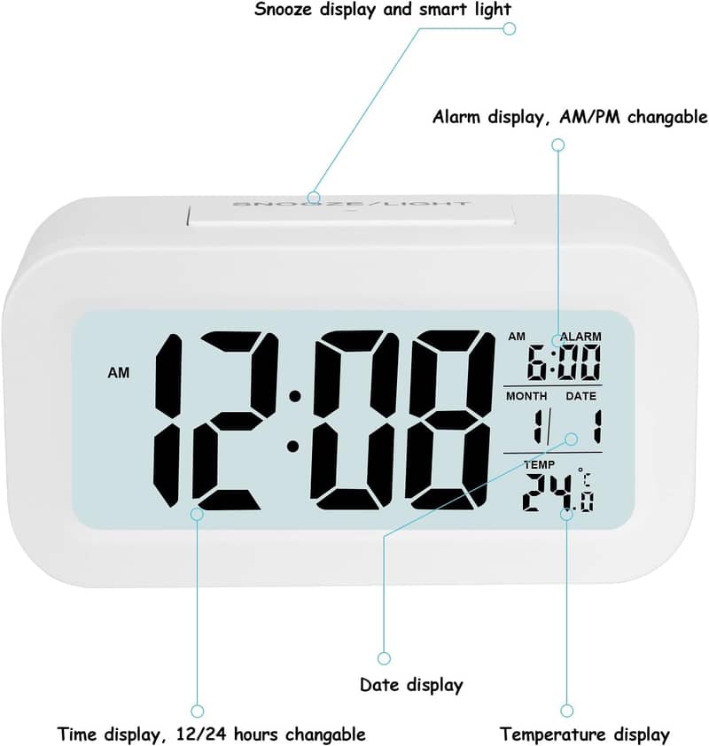 Digital Mirror Alarm Clock LED Electronic Desktop Clock+Temperature 12