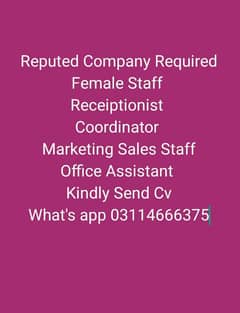 Required Females Office Staff