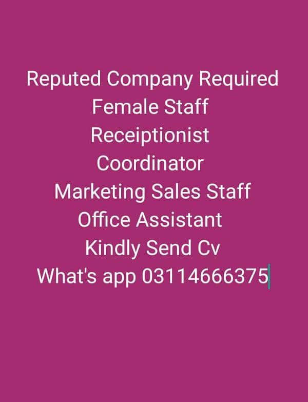 Required Females Office Staff 0