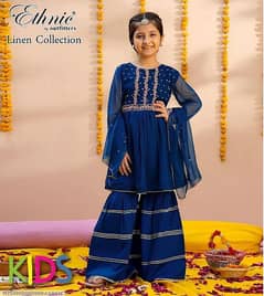 2 Pcs Girl's Linen Embroidered Unstitched Suit