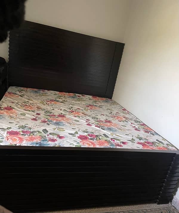 wooden bed with 2 side tables and mattress 3