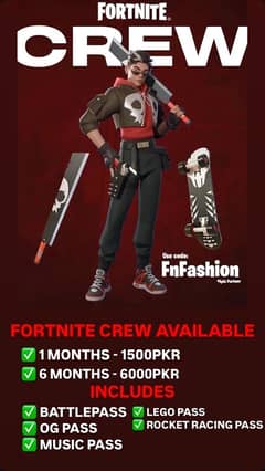 FORTNITE CREW PACK AVAILABLE