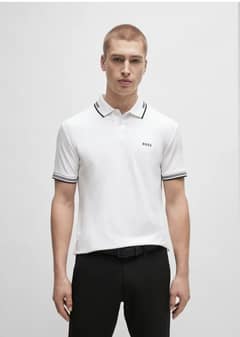 Boss - Men's casual white cotton polo shirt (branded)